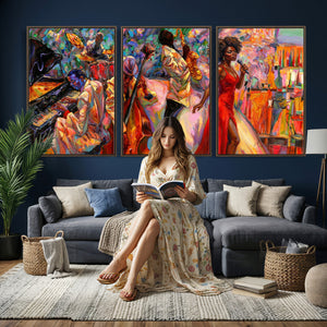 African American Jazz Singer Canvas Art — Red Dress Black