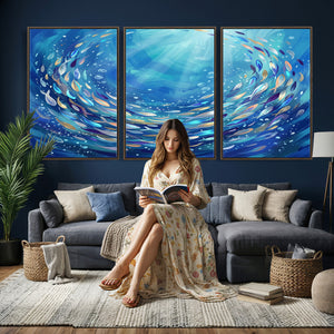 School of Fish Canvas Print | Blue Ocean Underwater Wall Art