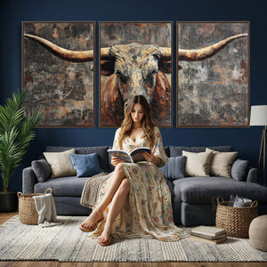 Texas Longhorn Skull Canvas Wall Art Rustic Western Decor Print