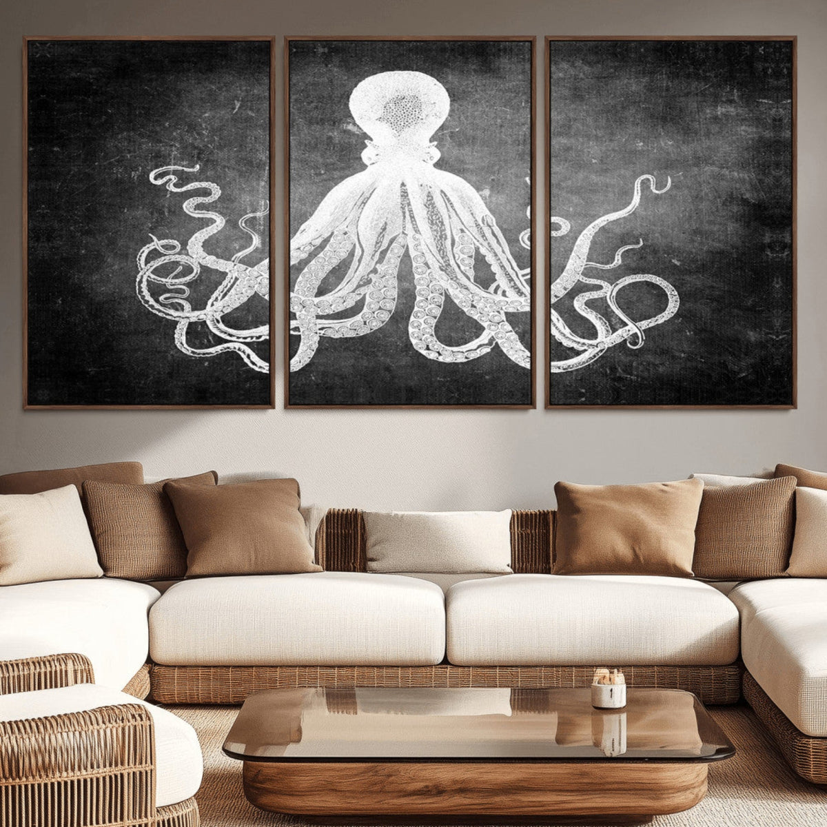 Black White Octopus Wall Art Canvas Print