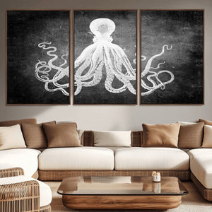 Black White Octopus Wall Art Canvas Print