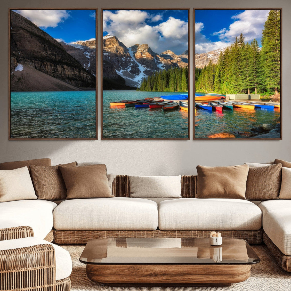 Moraine Lake 3-Panel Wall Art, Majestic Mountain and Lake
