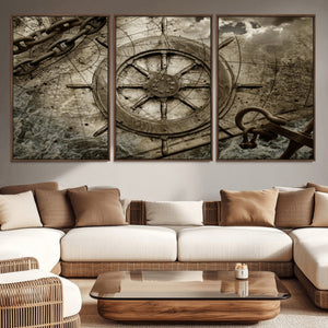 Wooden Ship Wheel Canvas Print, Multi Panel Canvas Wall Art