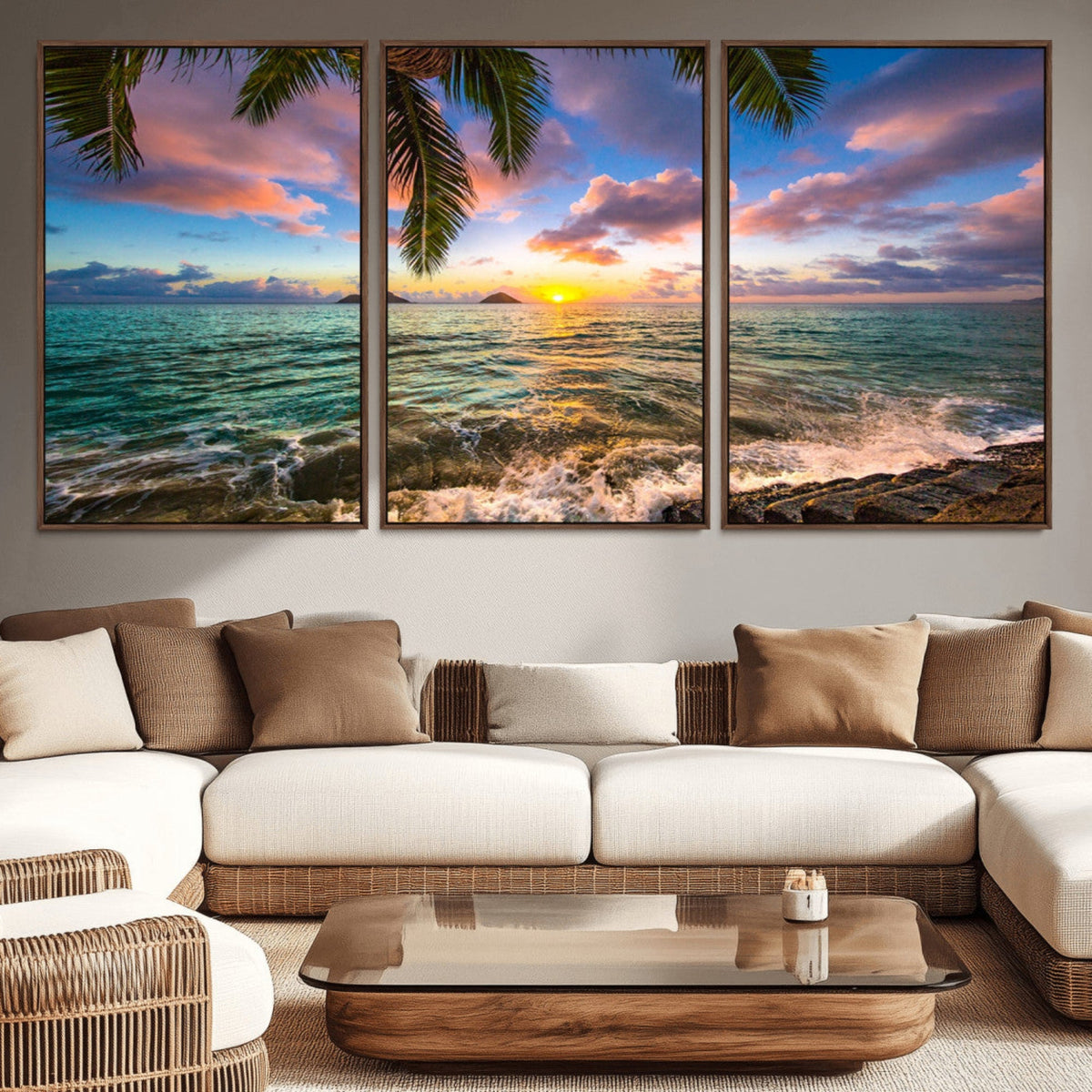 Framed Tropical Sunset Art Canvas Print