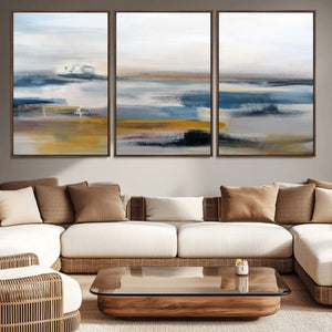 Abstract Landscape Wall Art Canvas | 3 Panel Modern Blue,