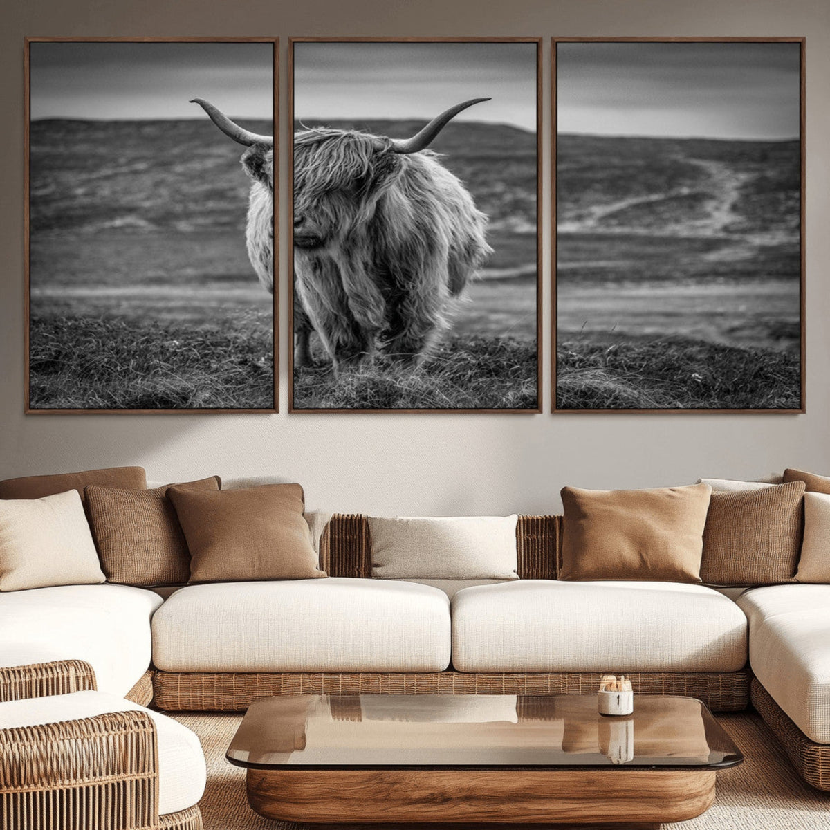 Fluffy Cattle Wall Art Print, Highland Cow Canvas, Framed