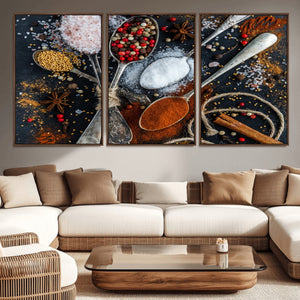 Spices and Seasonings Canvas Wall Art – Colorful Triptych