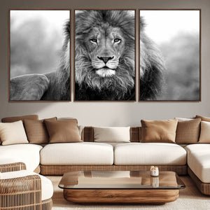 Black and White Lion Canvas Wall Art – Animal Print Artwork