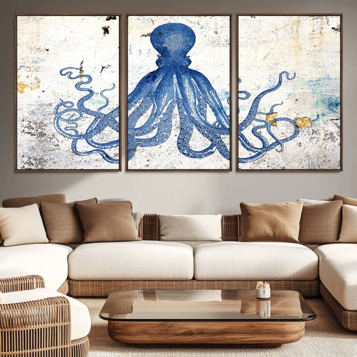 Octopus Canvas Wall Art | Coastal Marine Life Artwork for