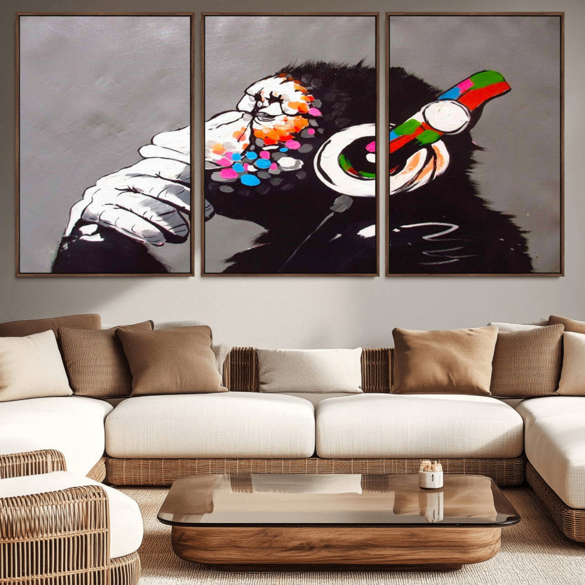 Dj Monkey Listening to Music Wall Art Print | Banksy Monkey