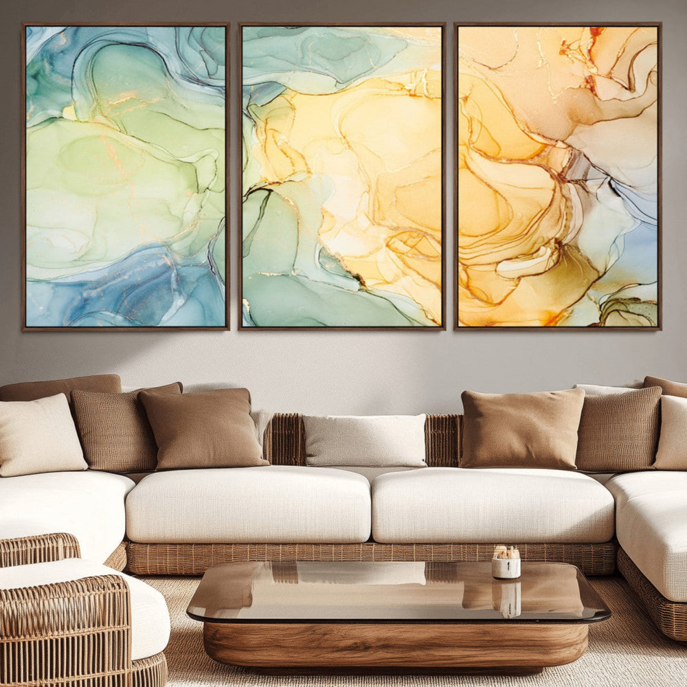 Green and Yellow Marble Fluid Effect Wall Art, Green and