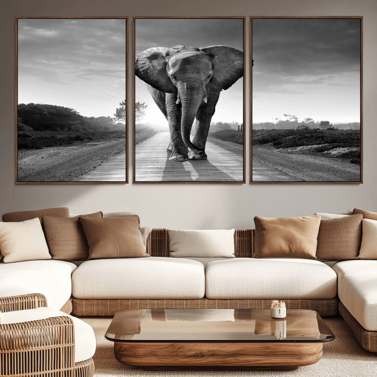 Black and White Elephant Wall Art Canvas Print