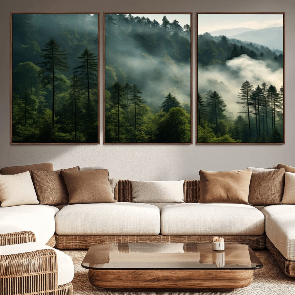 Misty Forest Wall Art Premium Canvas Print a Foggy and