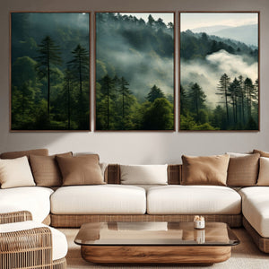 Misty Forest Wall Art Premium Canvas Print a Foggy and