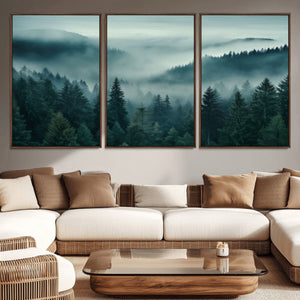 Captivating Misty Foggy Forest Wall Art Premium Canvas Print
