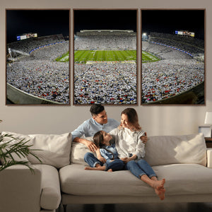 Beaver Stadium Night Game Triple Canvas Wall Art - Penn