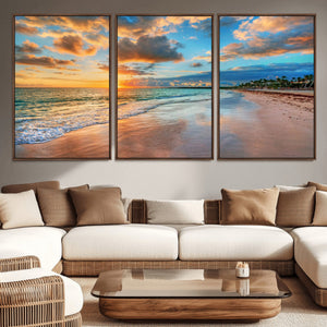 Serene Beach Sunset Wall Art | Coastal Ocean Canvas Print |