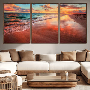 Sunset Beach Wall Art | Ocean Canvas Print | Coastal Wall