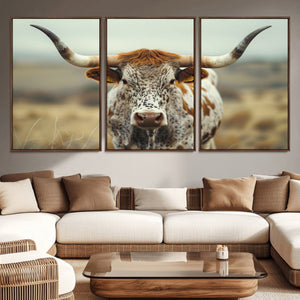 Texas Cow Longhorn Wall Art Canvas Print for Farm House Wall