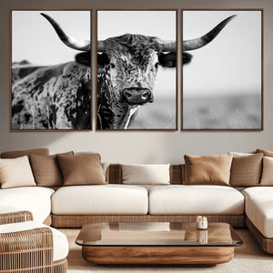 Texas Highland Cow Longhorn Canvas Print - Rustic Farmhouse