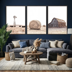Rustic Farmhouse Wall Art Set of 3 – Country Barn and Wheat