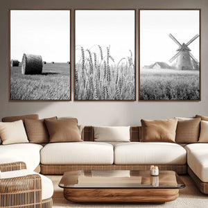 Vintage Farmhouse Black and White Triptych Wall Art – Giclee