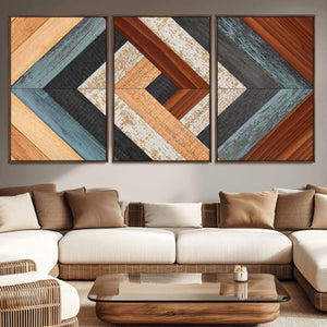 Geometric Wood Art Wall Decor Canvas Print, Rustic Wooden