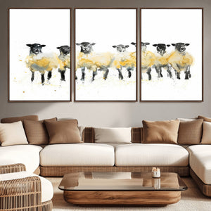 Farmhouse Wall Art Sheep Print | Ready to Hang Framed Canvas
