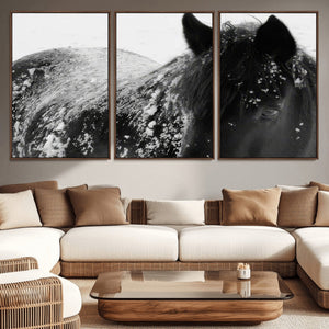 Black Horse in Snow Canvas Print | Winter Horse Wall Art |