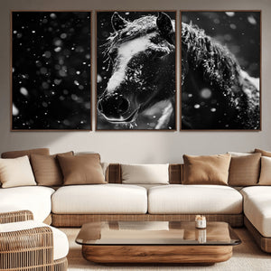 Winter Horse Wall Art | Black and White Horse Print | Ready