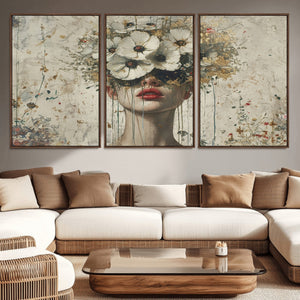 Abstract Floral Women Patel Wall Art Canvas Print