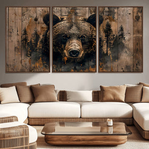 Rustic Grizzly 399 Wall Art | Triptych Canvas Print | Rustic