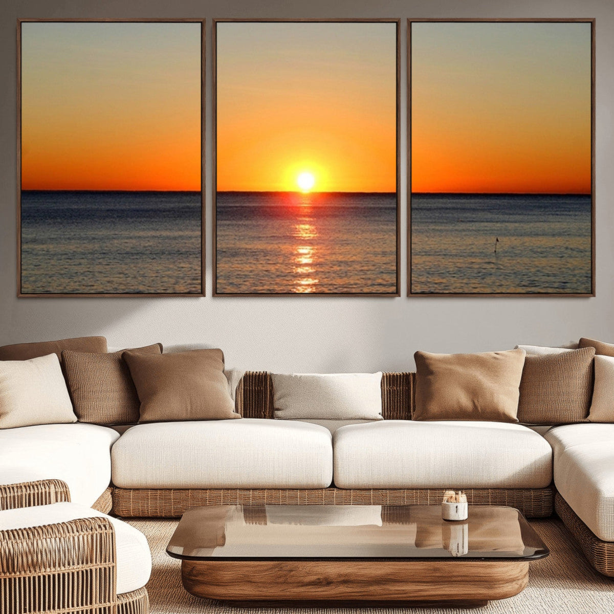 Golden Horizon Sunset Over Ocean Wall Art Canvas Print –