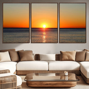Golden Horizon Sunset Over Ocean Wall Art Canvas Print –