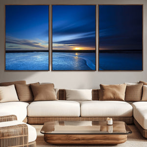 Blue Sunset Ocean Canvas Wall Art Print – Serene Coastal