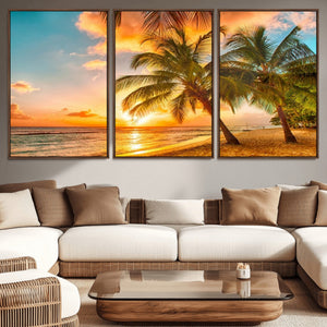 Tropical Sunset Beach Canvas Wall Art Print – Vibrant Palm