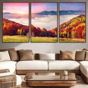 Autumn Mountain Foggy Landscape Wall Art Canvas Print |
