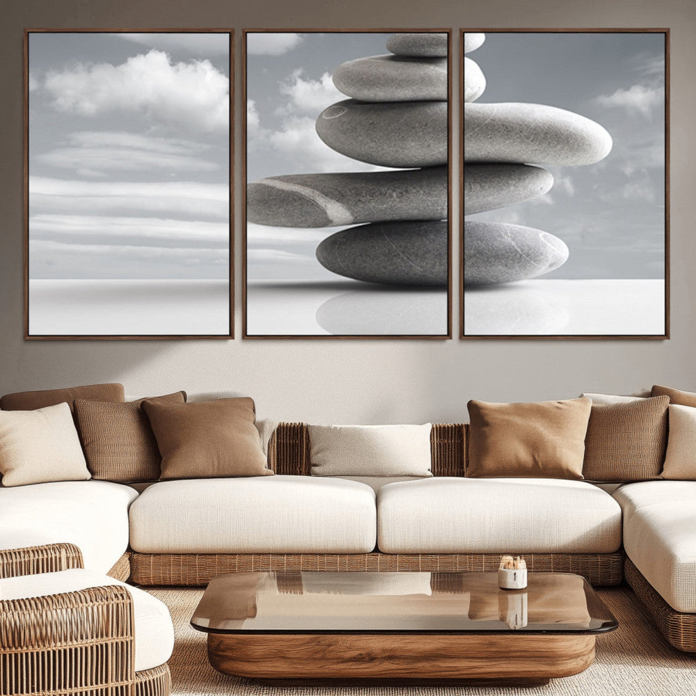 Still Life Black and White Zen Stones Wall Art Canvas,