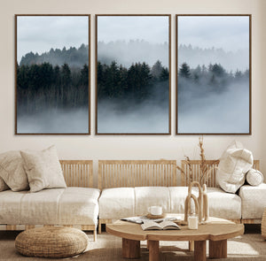 Autumn and Misty Trees in the Forest Wall Art Canvas Print,