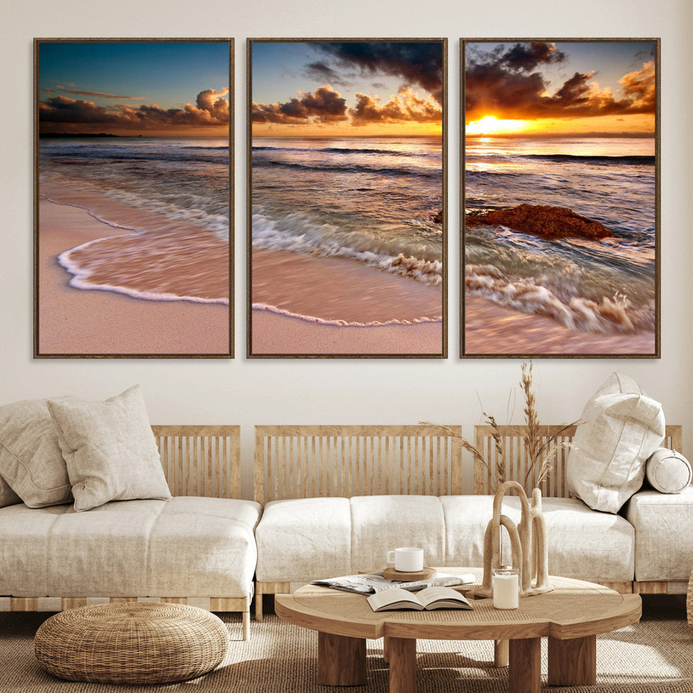 Sunset on Ocean Wall Art Canvas Print