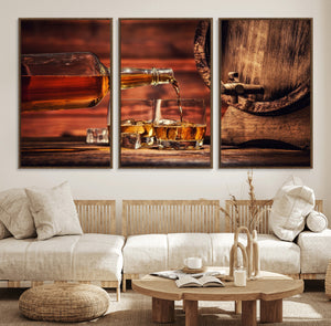 Whiskey and Cigar Canvas Wall Art | 3 Panel Bar Room Decor