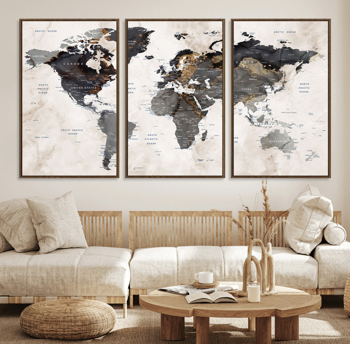 Abstract Map Printing - Modern World Map Canvas Wall Art for