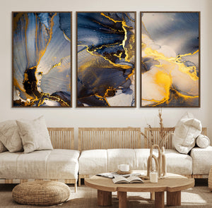 Large Abstract Wall Art Print -  Gold and Blue Abstract
