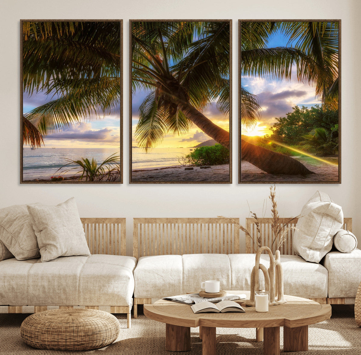 Tropical Island Sunset on the Beach Palms Wall Art Canvas