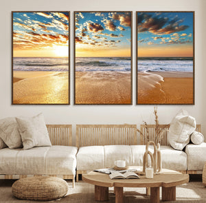 Golden Sunset Beach Print Canvas Wall Art, Giclee Canvas