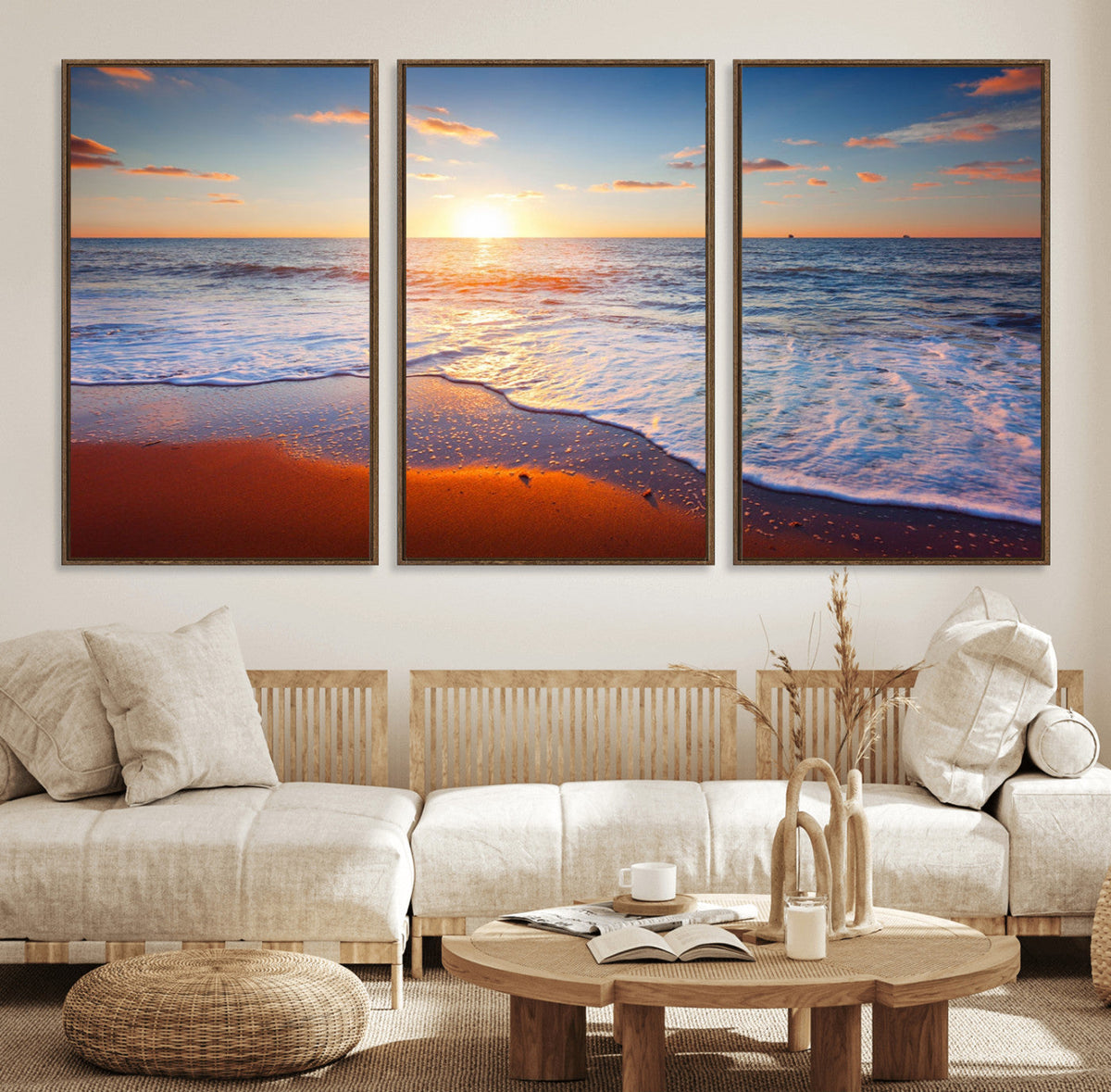 Tropical Ocean Sunset Wall Art Canvas Print, Golden Beach