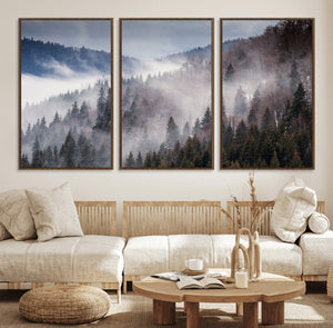 Beautiful Rising Fog in Winter Mountain Landscape- Framed
