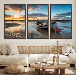 Small Boat At The Beach Sunset Wall Art, Boat Sunset Wall