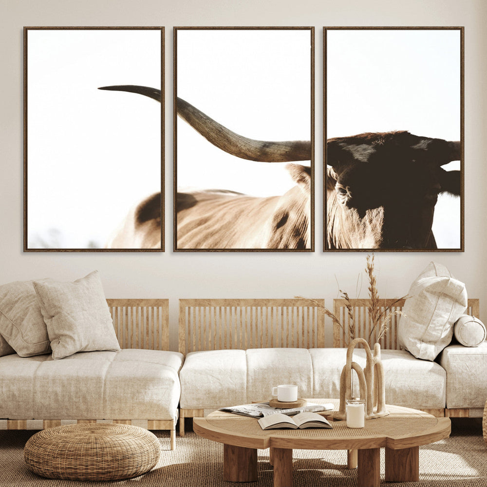 Texas Longhorn Wall Art Canvas Print | 3-Panel Large