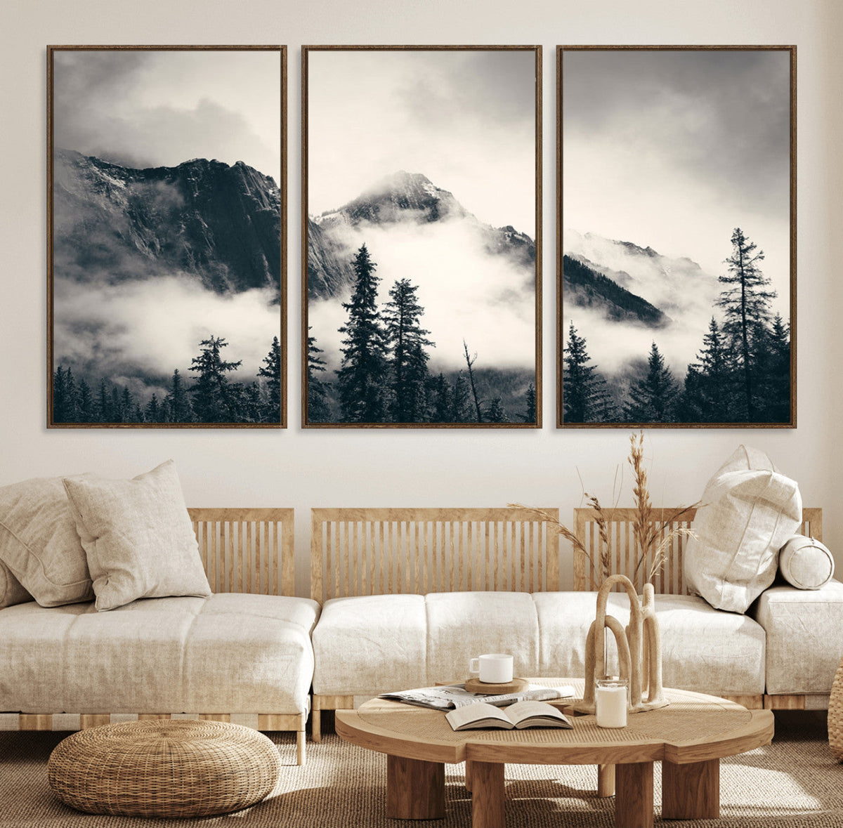 Large Foggy Mountain Forest Wall Art Canvas Print | Misty